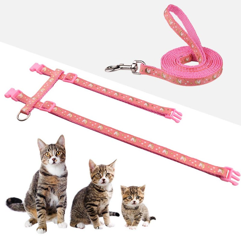 Baeuppit Cat Harness and Leash Set Gold Moons Stars Soft Nylon Escape Proof Adjustable for Kittens Small Animals Glow in The Dark (Pink) - Image 3